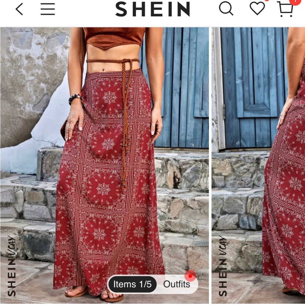 Shein Size L maxi skirt paisley print burgundy